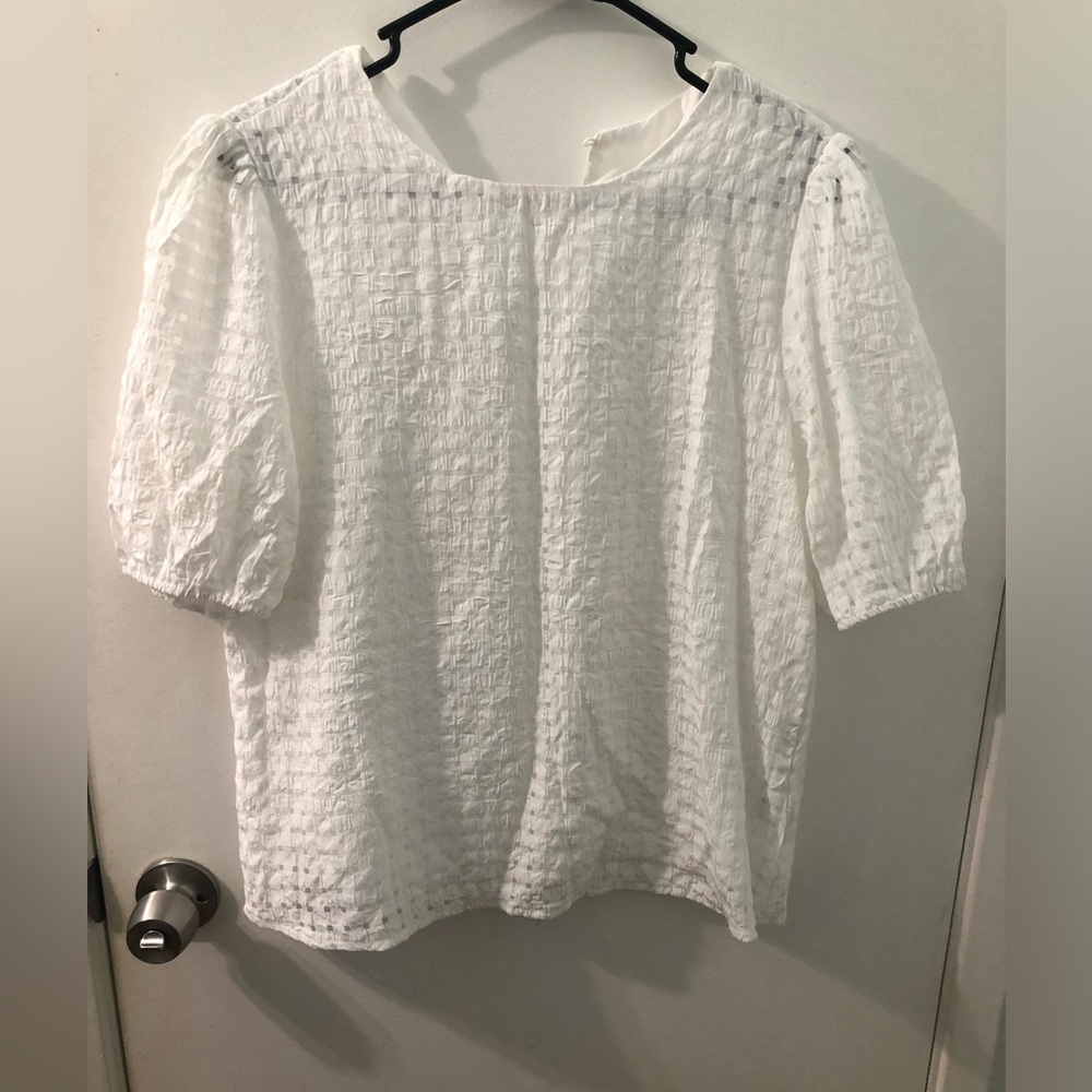 EUC, Joress, Womens Size L, White Eyelet Blouse with Lining & Elastic on Sleeves